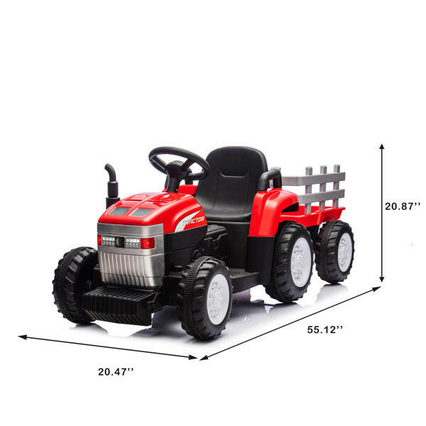 Red, 12V7AH Battery Powered Toy Tractor With Trailer.