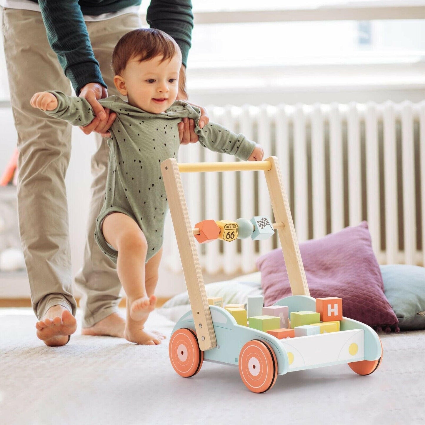 ROBUD Wooden Baby Walker Push With ABC 123 Traffic Sign Gifts For Todders 3 Year.