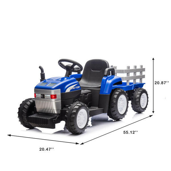 Blue, 12V7AH Battery Powered Toy Tractor With Trailer.