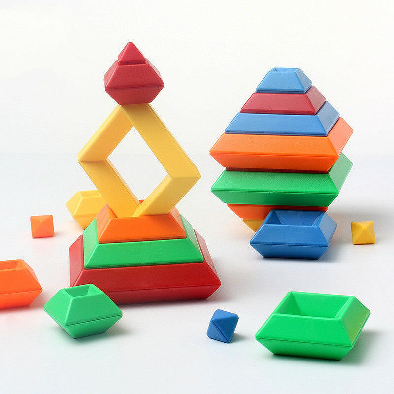 Kids Rainbow Tower Ring Wooden Jenga Color Cognitive Set Shapes Building Blocks Montessori Educational Toys for Kids.