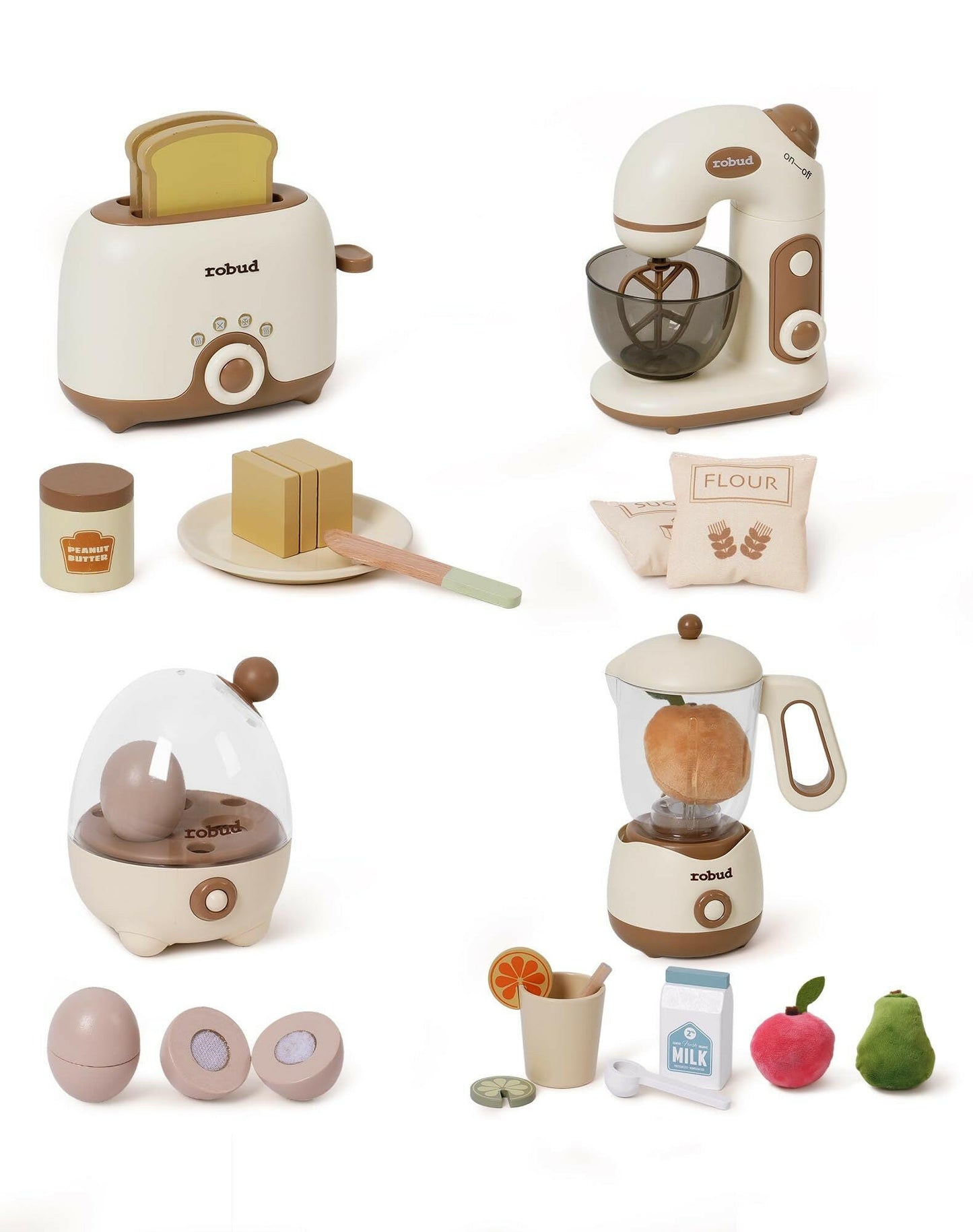 ROBOTIME Wooden Pretend Play Kitchen Playset Food Set With Bread Maker Juicer.