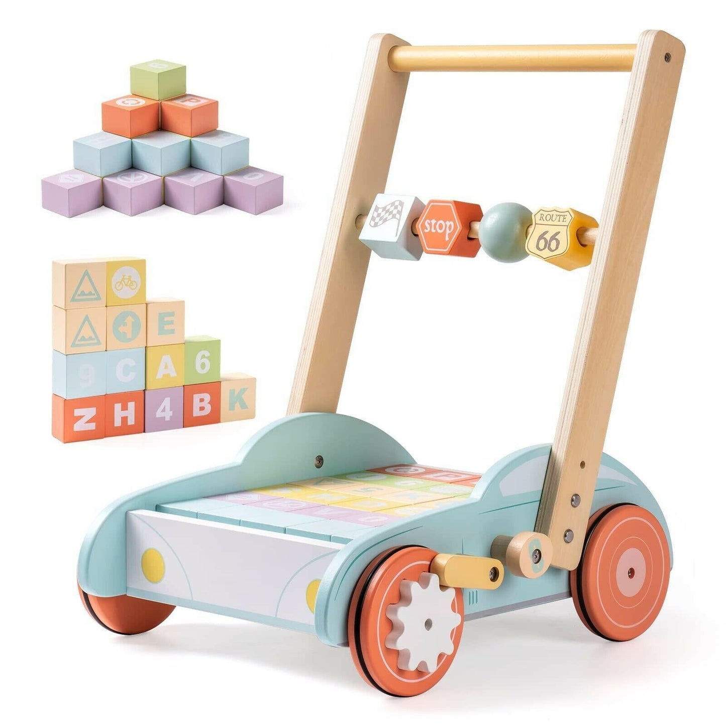 ROBUD Wooden Baby Walker Push With ABC 123 Traffic Sign Gifts For Todders 3 Year.