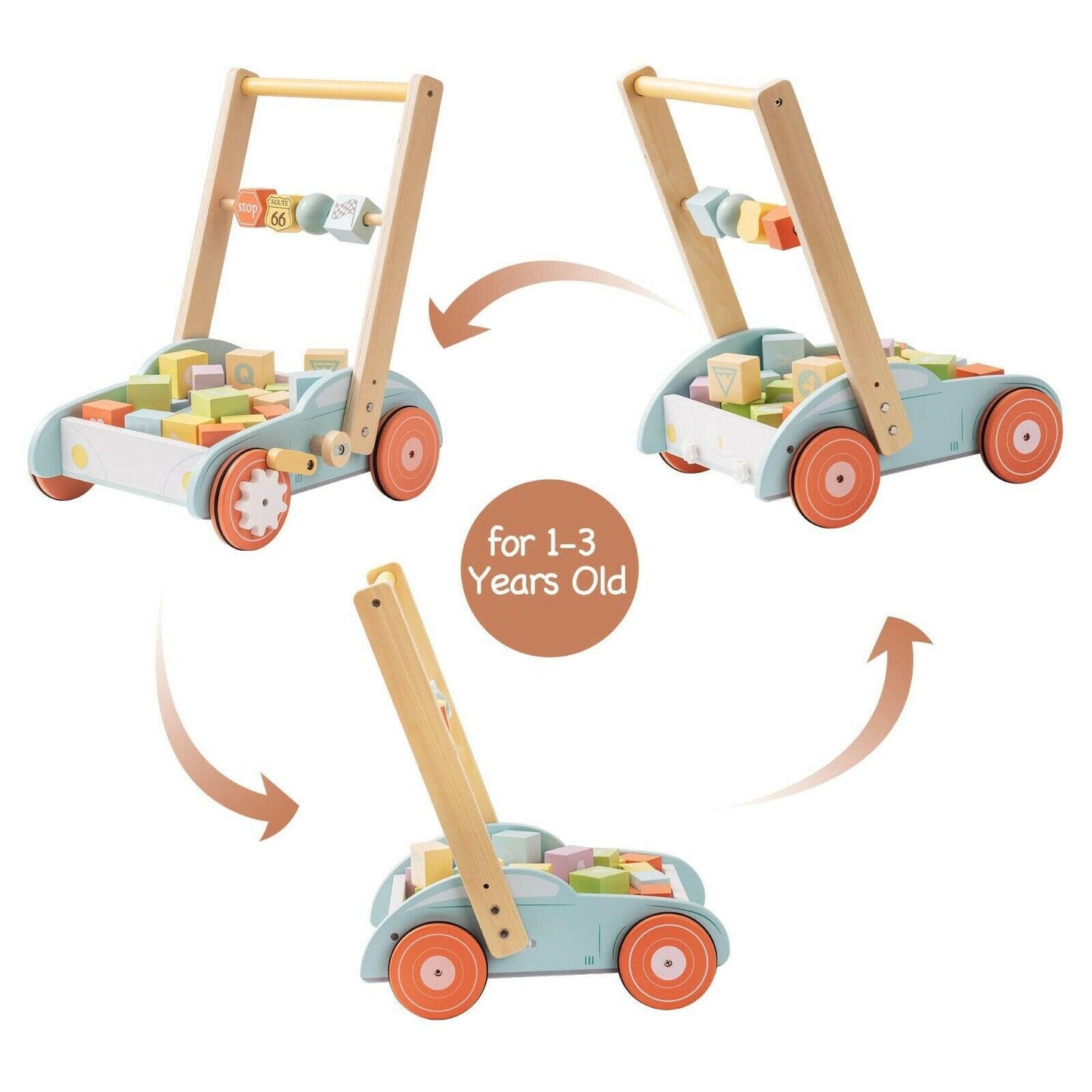 ROBUD Wooden Baby Walker Push With ABC 123 Traffic Sign Gifts For Todders 3 Year.