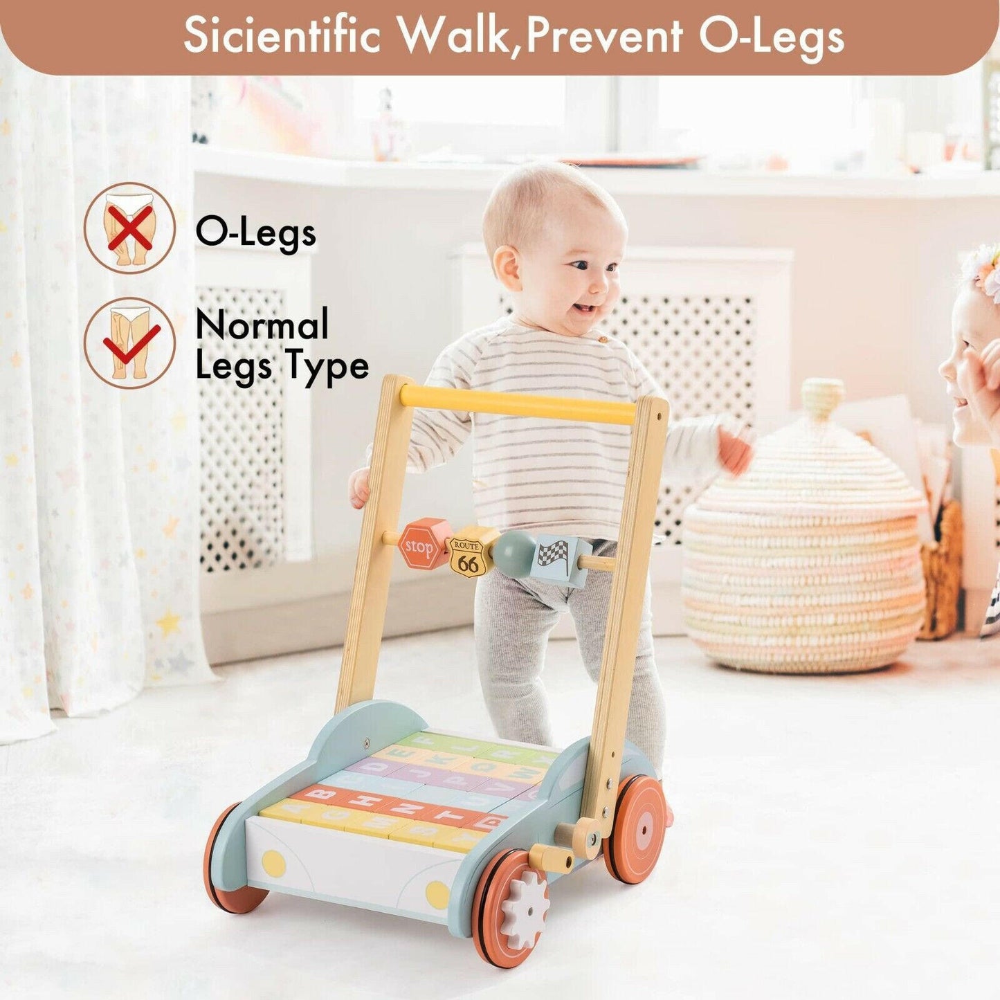 ROBUD Wooden Baby Walker Push With ABC 123 Traffic Sign Gifts For Todders 3 Year.