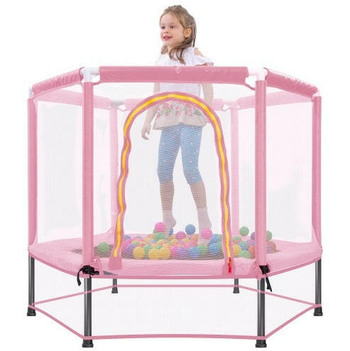 55'' Toddlers Trampoline With Safety Enclosure Net And Balls, Indoor Outdoor Mini Trampoline For Kids.