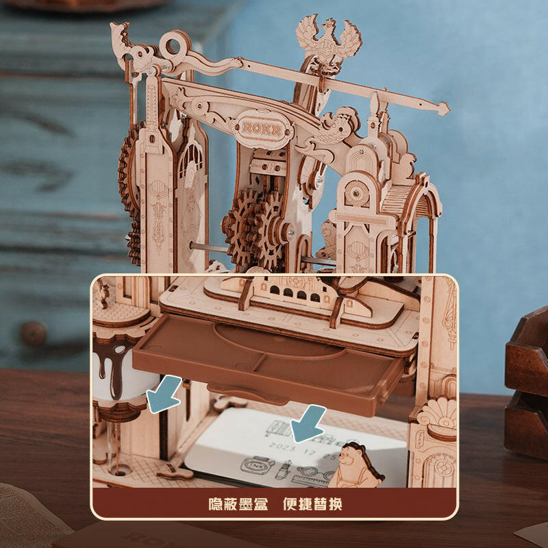 ROKR 3D Wooden Puzzle Model Printing Press Mechanical Gears Teen Xmas Gift LK602.