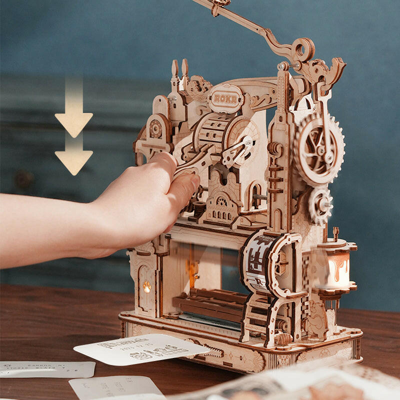 ROKR 3D Wooden Puzzle Model Printing Press Mechanical Gears Teen Xmas Gift LK602.