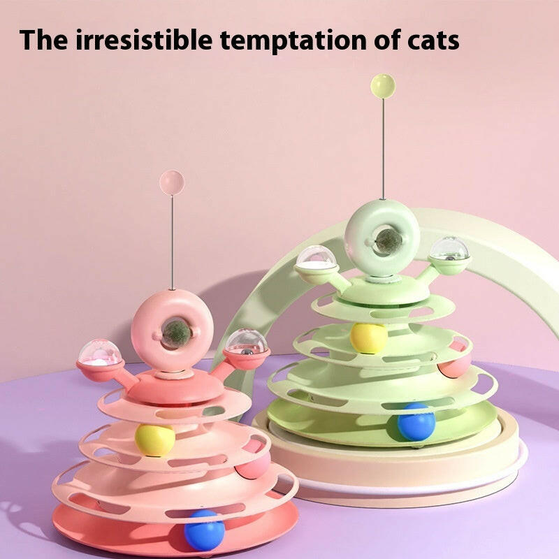 4 Levels Cat Toy Tower Turntable Roller Balls Toys Interactive Intelligence Pets Toys Training Track Puzzle Funny Games Accessories Pet Products.