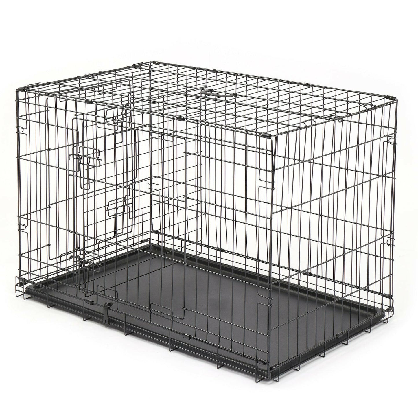 36 Inch Iron Foldable With Divider Plastic Tray Black Dog And Cat Cage.