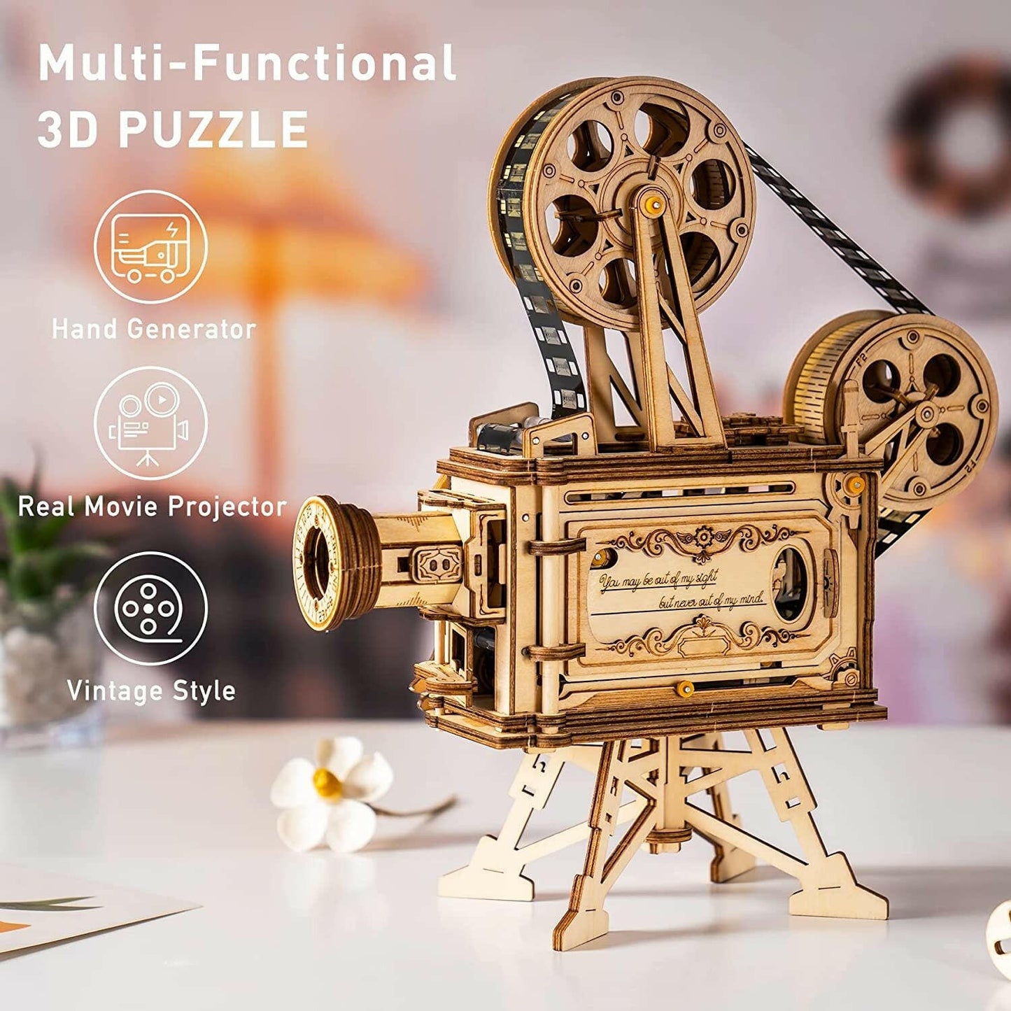 ROKR 3D Wooden Puzzles Vitascope Mechanical Building Kits Movie Projector Toys.