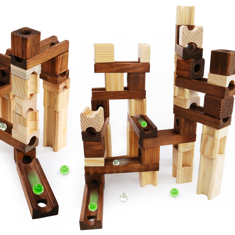 Wood Marbles Building Run Maze Ball Blocks Rollercoaster Style Construction Educational Toys For Children Kids Gifts.