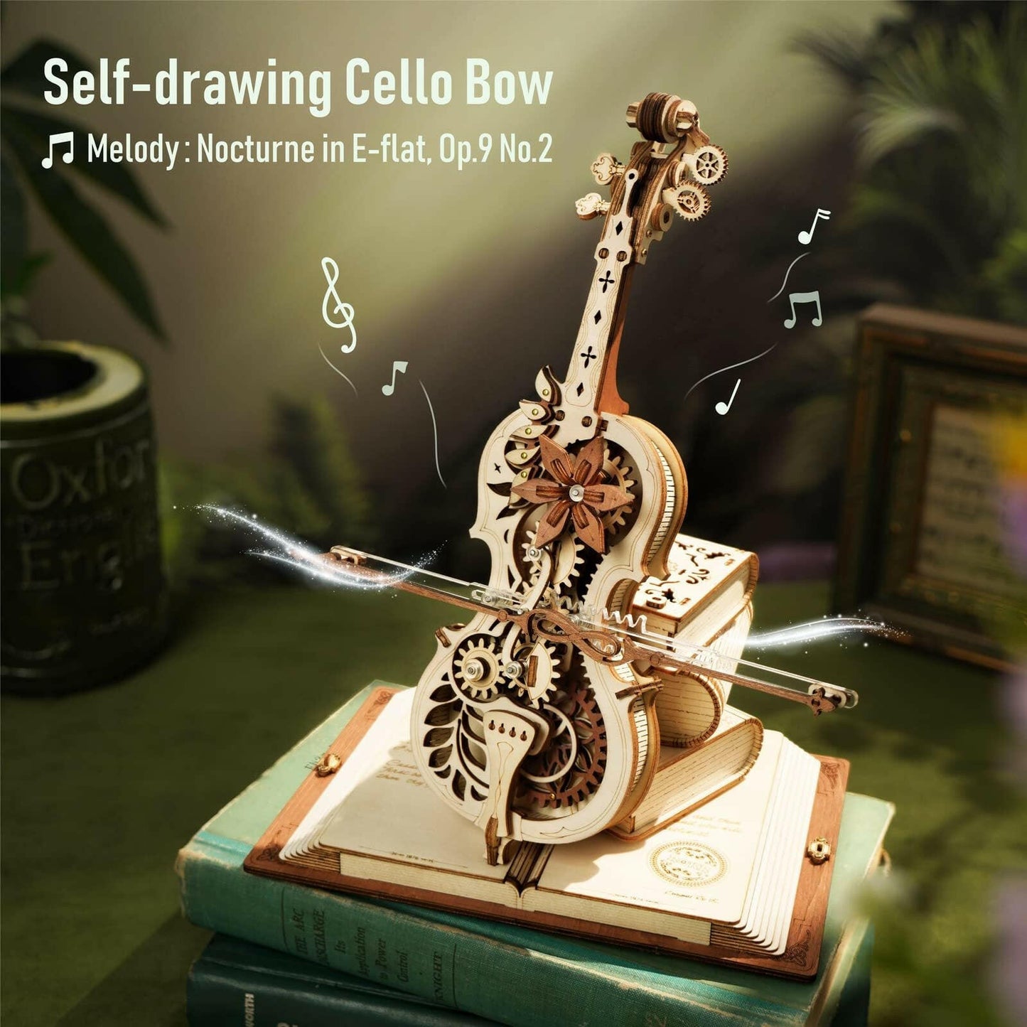 Robotime ROKR Magic Cello Mechanical Music Box Moveable Stem Funny Creative Toys For Child Girls 3D Wooden Puzzle AMK63.