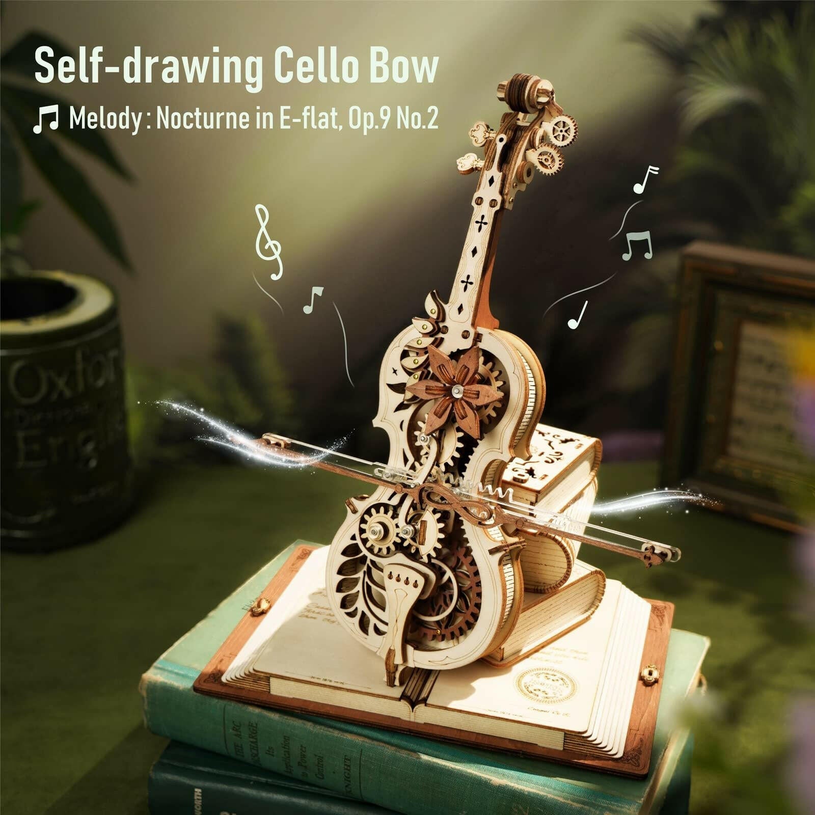 Robotime ROKR Magic Cello Mechanical Music Box Moveable Stem Funny Creative Toys For Child Girls 3D Wooden Puzzle AMK63.