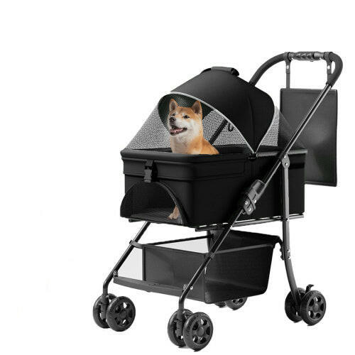 2 In 1 Folding Dog Stroller, Pet Folding Stroller, 4 Wheels Dog Cat Puppy Stroller W  Removable Travel Carrier For Small  Medium Pet, Waterproof Pad, Car Seat, Sun Shade, Xmas Christmas Gift.