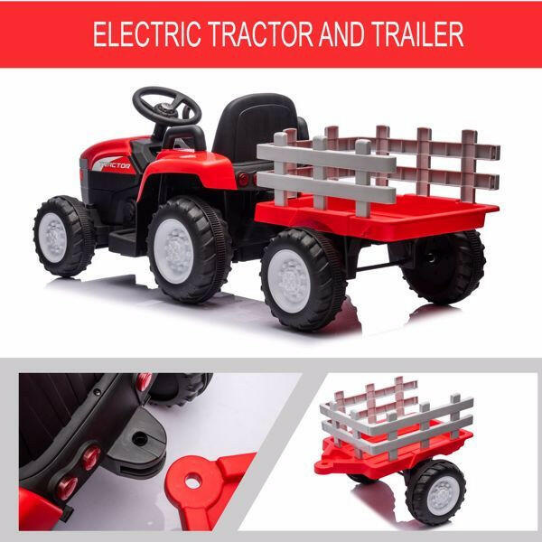 Red, 12V7AH Battery Powered Toy Tractor With Trailer.