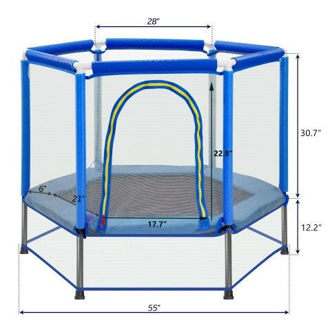 55'' Toddlers Trampoline With Safety Enclosure Net And Balls, Indoor Outdoor Mini Trampoline For Kids.