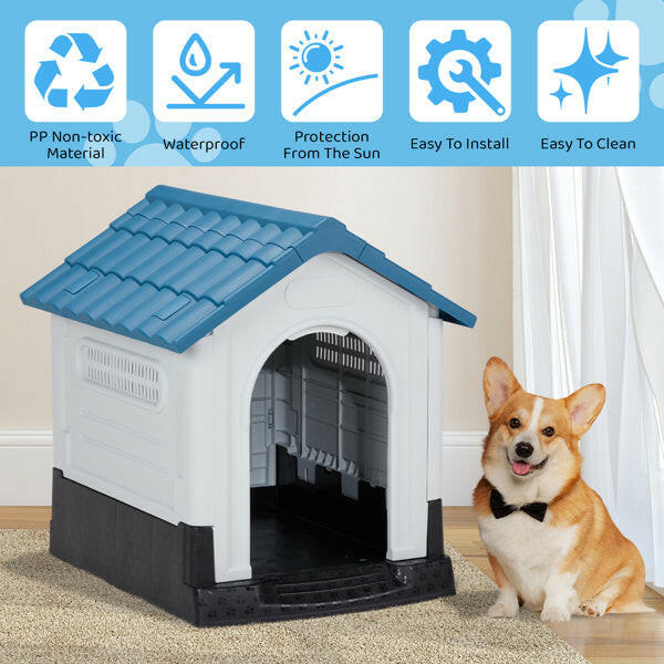 26inch Blue & White PVC Spire House Type Shutters Cat & Dog House.