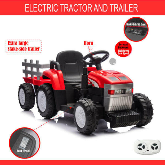 Red, 12V7AH Battery Powered Toy Tractor With Trailer.