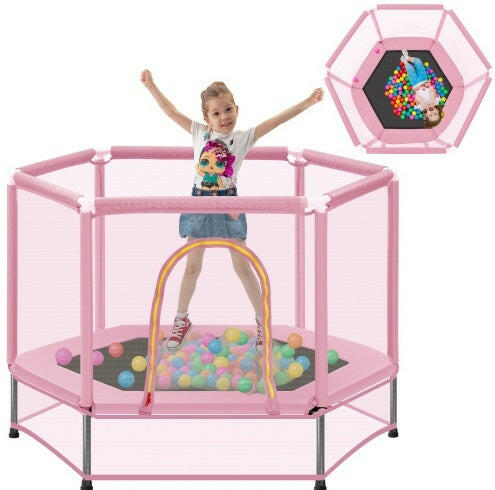 55'' Toddlers Trampoline With Safety Enclosure Net And Balls, Indoor Outdoor Mini Trampoline For Kids.