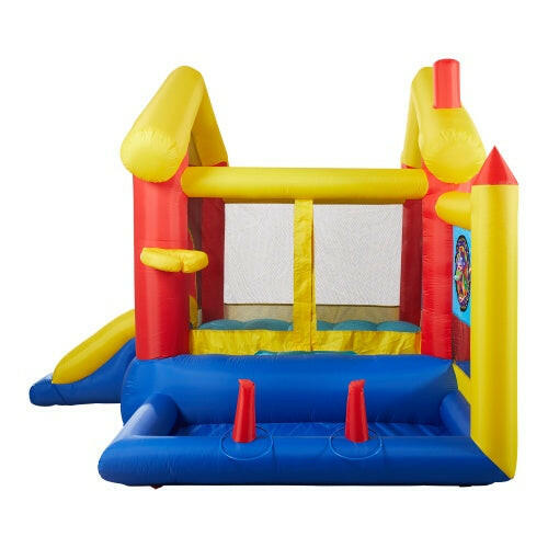 8-in-1 Inflatable Bounce House With Blower Basketball Stand Ocean Ball Throwing Ring Game Target And Sticky Ball Game For Kids.