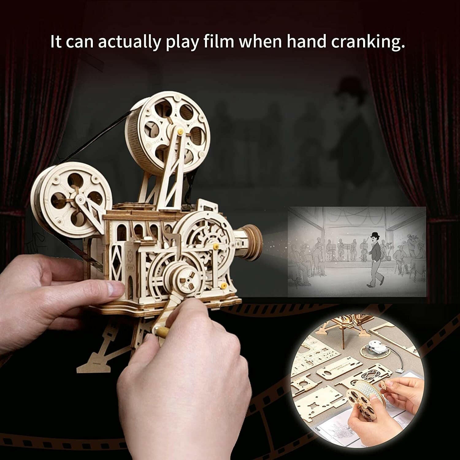 ROKR 3D Wooden Puzzles Vitascope Mechanical Building Kits Movie Projector Toys.