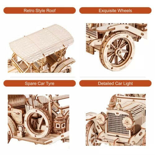 ROKR 3D Wooden Puzzle DIY Model Vintage Car MC801 Building Toys Gifts For Teens.