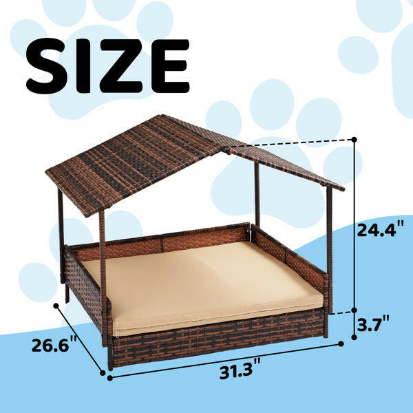 Herringbone Top Brown Gradient Rattan Beige Mat Cat And Dog House.