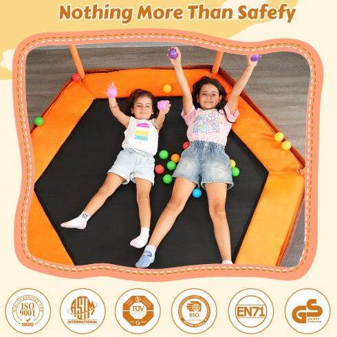 6FT Toddlers Trampoline With Safety Enclosure Net And Ocean Balls, Fully Protected Indoor Trampoline And Ball Pit Balls For Kids, Easy Assembly Lotus Shape For Spaciousness.