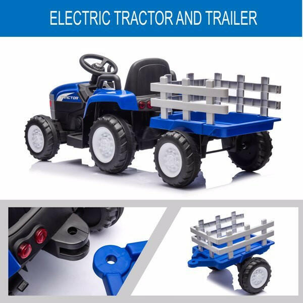 Blue, 12V7AH Battery Powered Toy Tractor With Trailer.