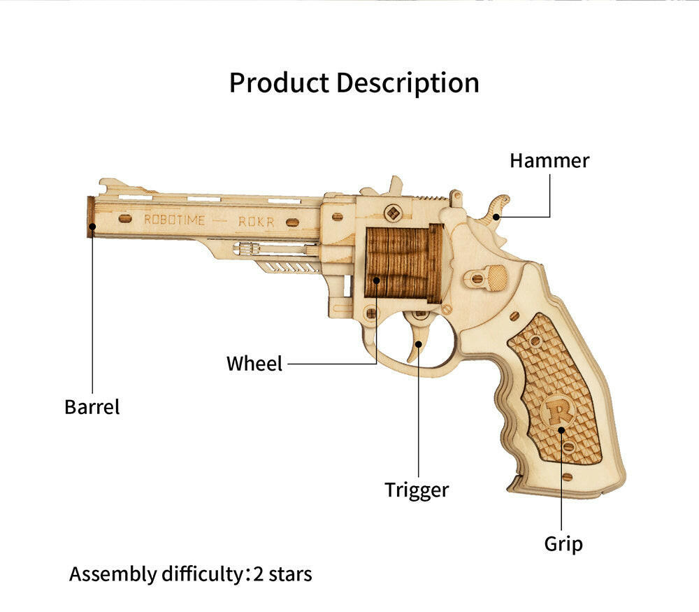 Robotime ROKR Revolver Gun Model Toys 3D Wooden Puzzle Games Crafts Gift For Children Kids Boys Birthday Christmas Gift Dropship.