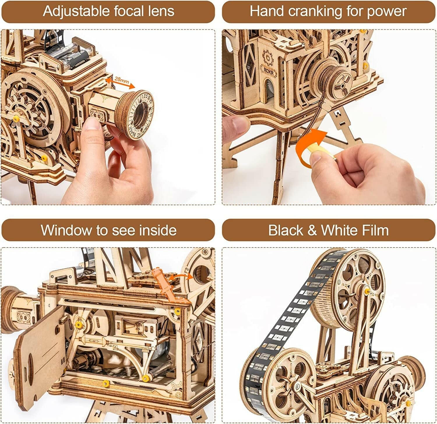 ROKR 3D Wooden Puzzles Vitascope Mechanical Building Kits Movie Projector Toys.