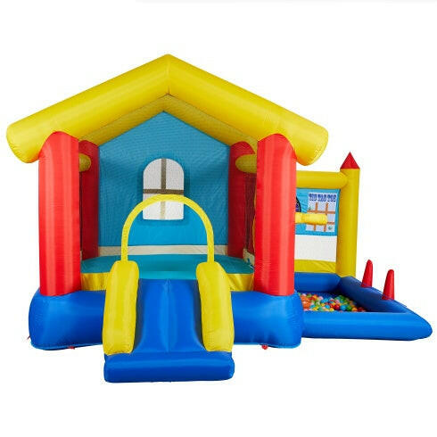 8 In 1 Inflatable Bounce House With Blower Basketball Hoop Ocean Balls Ring-toss Game Target And Sticky Ball Game For Kids.