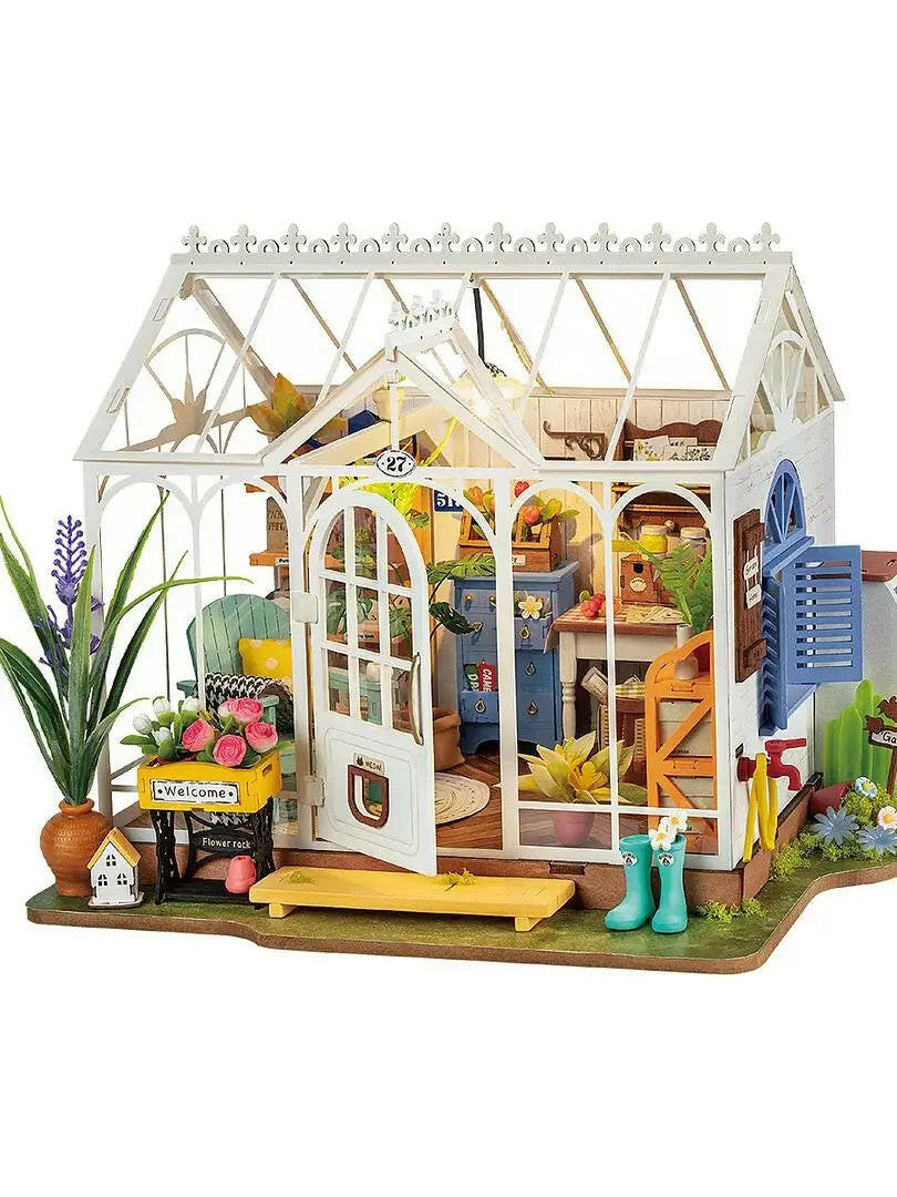 Robotime DIY Doll House With Furniture Children Green Miniature Dollhouse Wooden Kits Assemble Toy Xmas Brithday Gifts.