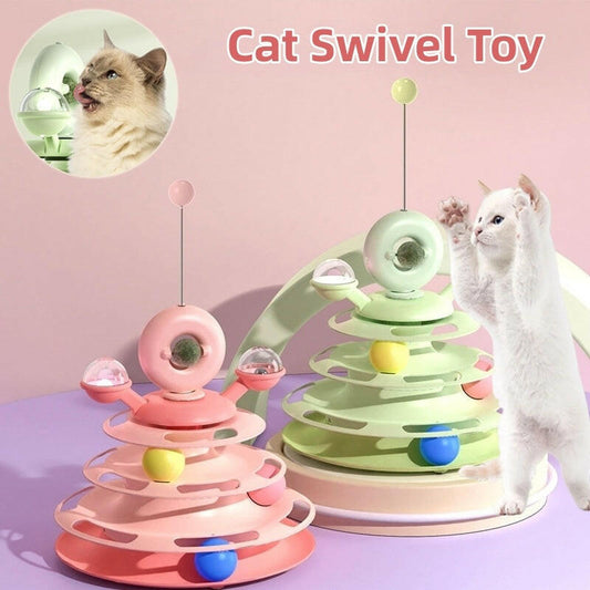 4 Levels Cat Toy Tower Turntable Roller Balls Toys Interactive Intelligence Pets Toys Training Track Puzzle Funny Games Accessories Pet Products.