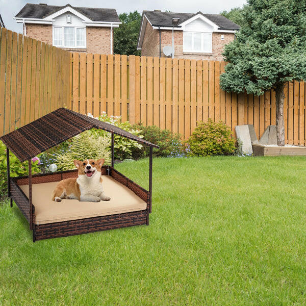 Herringbone Top Brown Gradient Rattan Beige Mat Cat And Dog House.