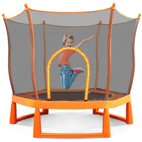 6FT Toddlers Trampoline With Safety Enclosure Net And Ocean Balls, Fully Protected Indoor Trampoline And Ball Pit Balls For Kids, Easy Assembly Lotus Shape For Spaciousness.