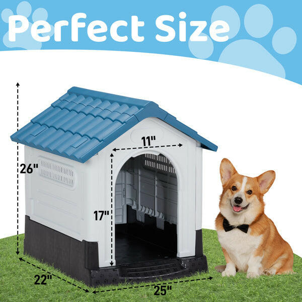 26inch Blue & White PVC Spire House Type Shutters Cat & Dog House.