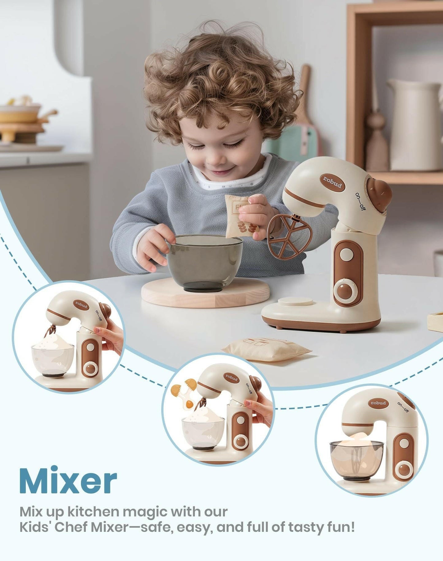 ROBOTIME Wooden Pretend Play Kitchen Playset Food Set With Bread Maker Juicer.