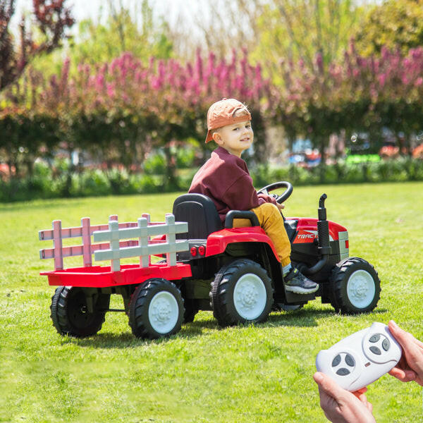 Red, 12V7AH Battery Powered Toy Tractor With Trailer.