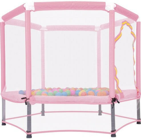 55'' Toddlers Trampoline With Safety Enclosure Net And Balls, Indoor Outdoor Mini Trampoline For Kids.