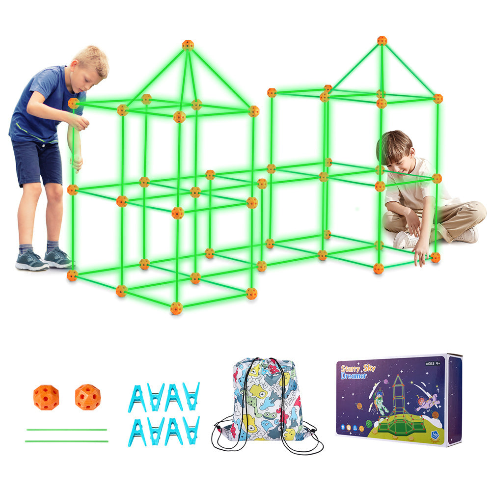 VEVOR Tent Fort Building Kit For Kid Glow In The Dark STEM Construction Toy 140P.