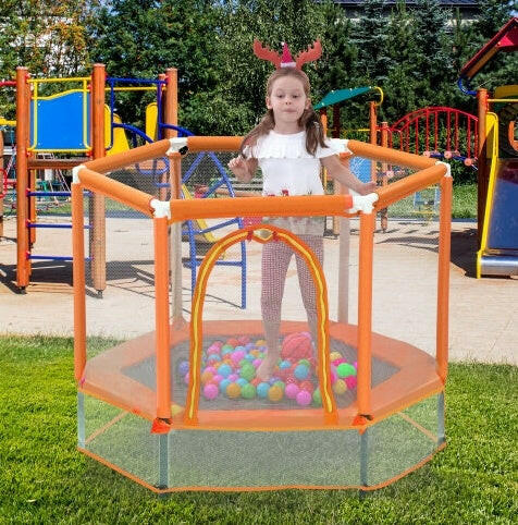 55'' Toddlers Trampoline With Safety Enclosure Net And Balls, Indoor Outdoor Mini Trampoline For Kids.