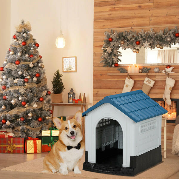 26inch Blue & White PVC Spire House Type Shutters Cat & Dog House.