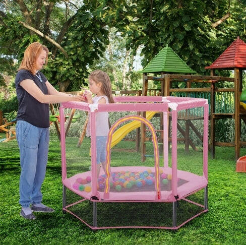 55'' Toddlers Trampoline With Safety Enclosure Net And Balls, Indoor Outdoor Mini Trampoline For Kids.