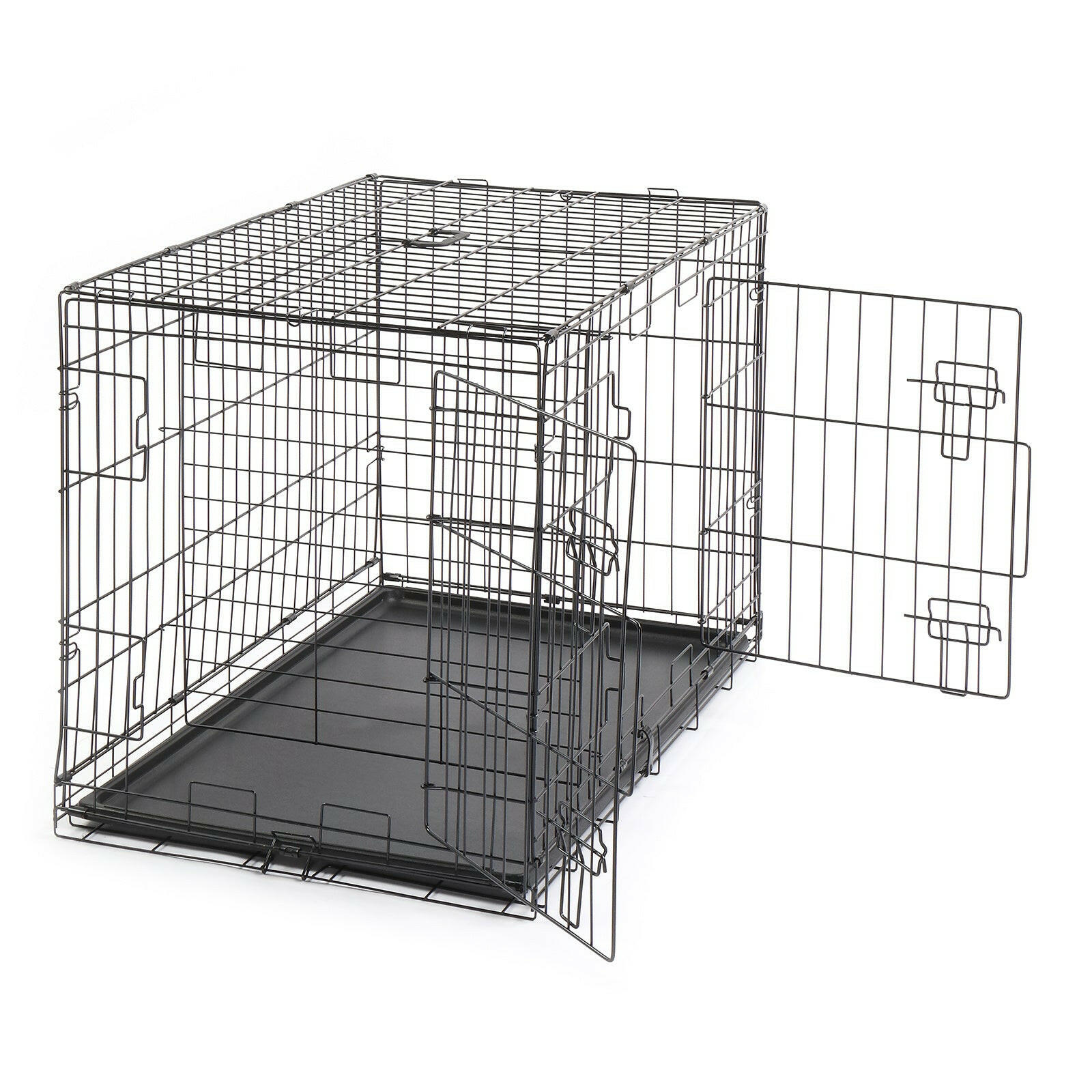 36 Inch Iron Foldable With Divider Plastic Tray Black Dog And Cat Cage.