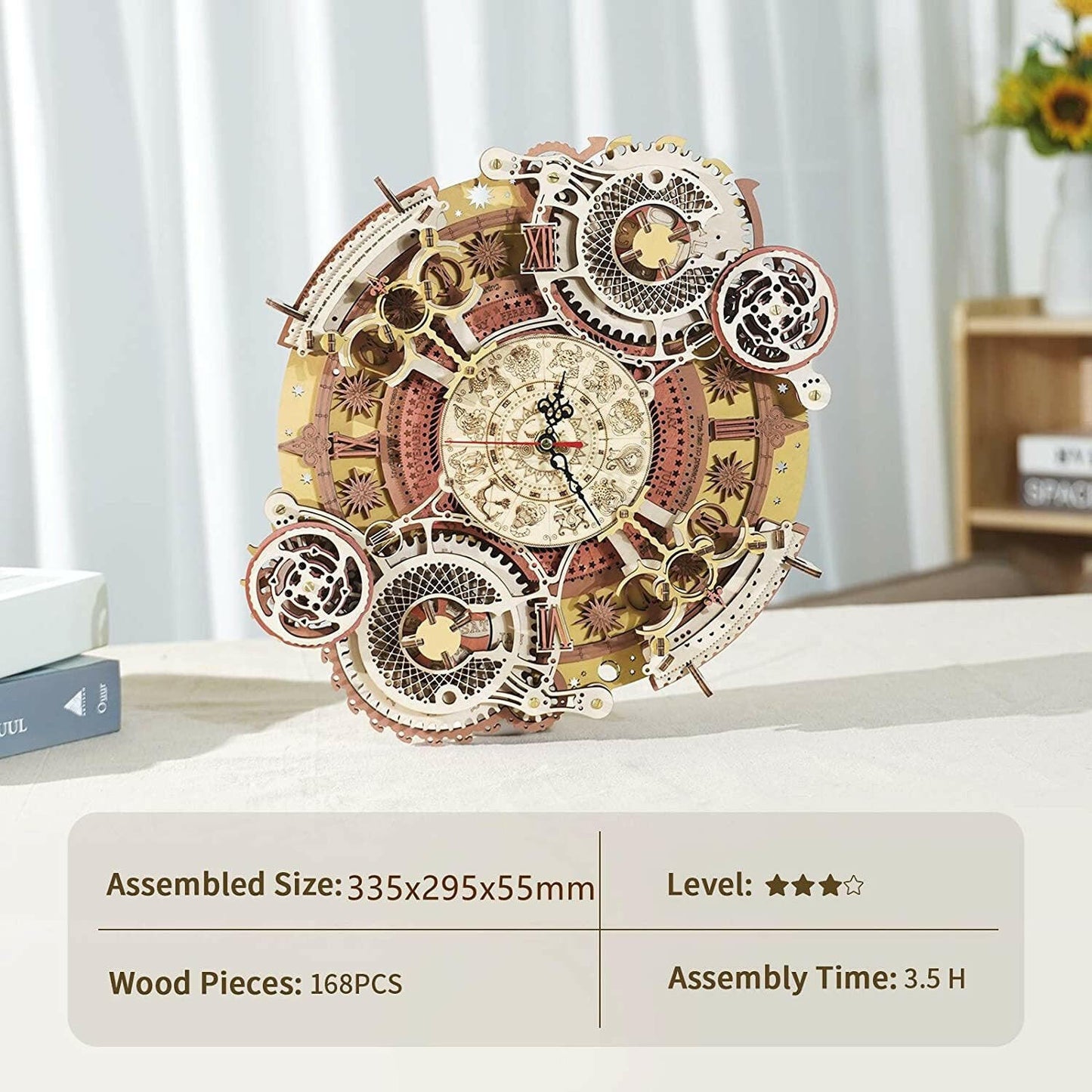 Robotime ROKR Time Art Zodiac Wall Clock 3D Wooden Puzzle Games Model Building Kits Toys For Children Kids.