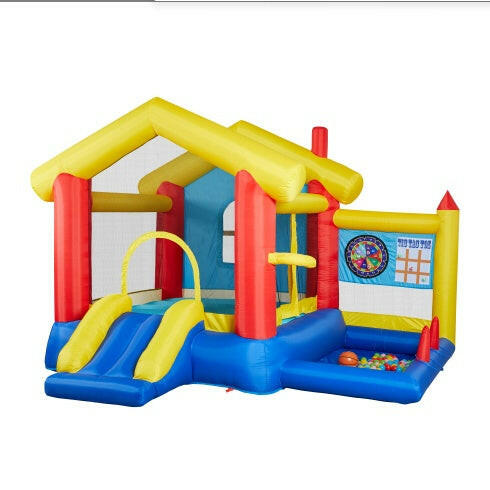 8 In 1 Inflatable Bounce House With Blower Basketball Hoop Ocean Balls Ring-toss Game Target And Sticky Ball Game For Kids.