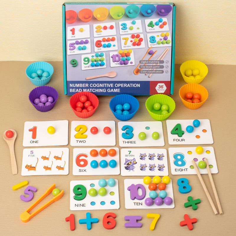 Montessori Mathematics Teaching Tools Baby Digital Cognitive Pairing Puzzle Intelligence Clipping Beads Children's Fine Action Toys.