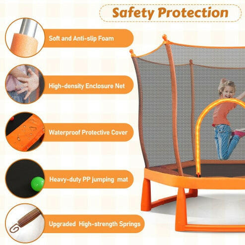 6FT Toddlers Trampoline With Safety Enclosure Net And Ocean Balls, Fully Protected Indoor Trampoline And Ball Pit Balls For Kids, Easy Assembly Lotus Shape For Spaciousness.