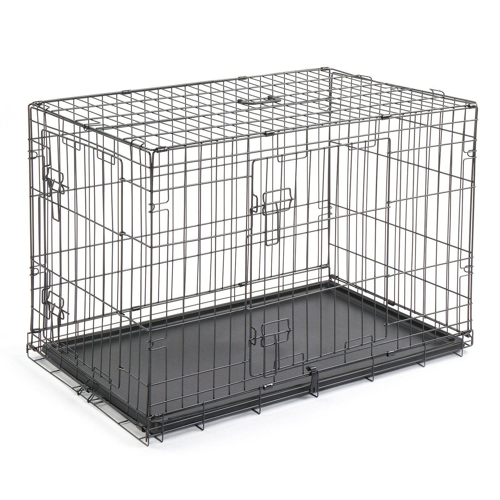 36 Inch Iron Foldable With Divider Plastic Tray Black Dog And Cat Cage.